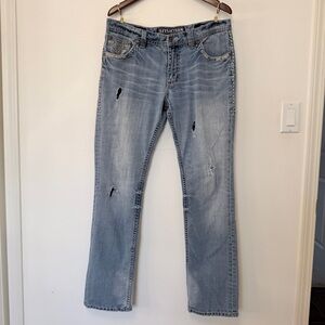 Affliction Men's Bootcut Jeans in Light Blue